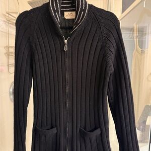 Hermes Black and White Ribbed Zip-Up Cardigan
